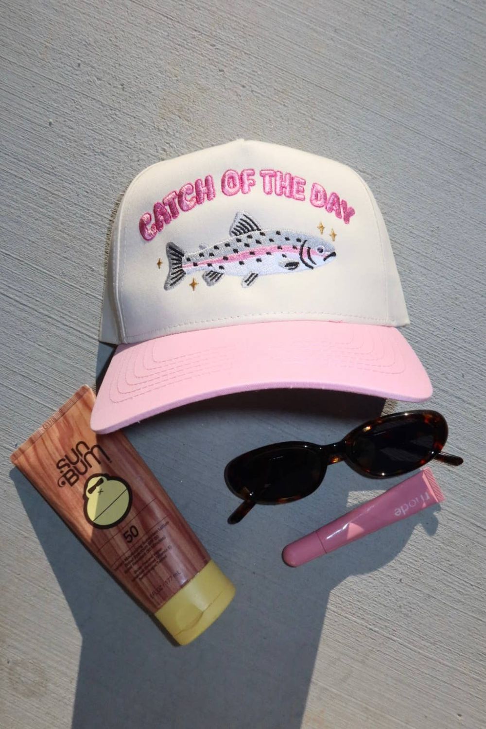 Catch Of The Day Hat, Hat Color: Pink/ Beige