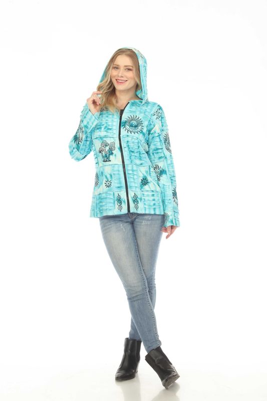 Cotton Razor Cut Turquoise  Zip Hood Jacket D930