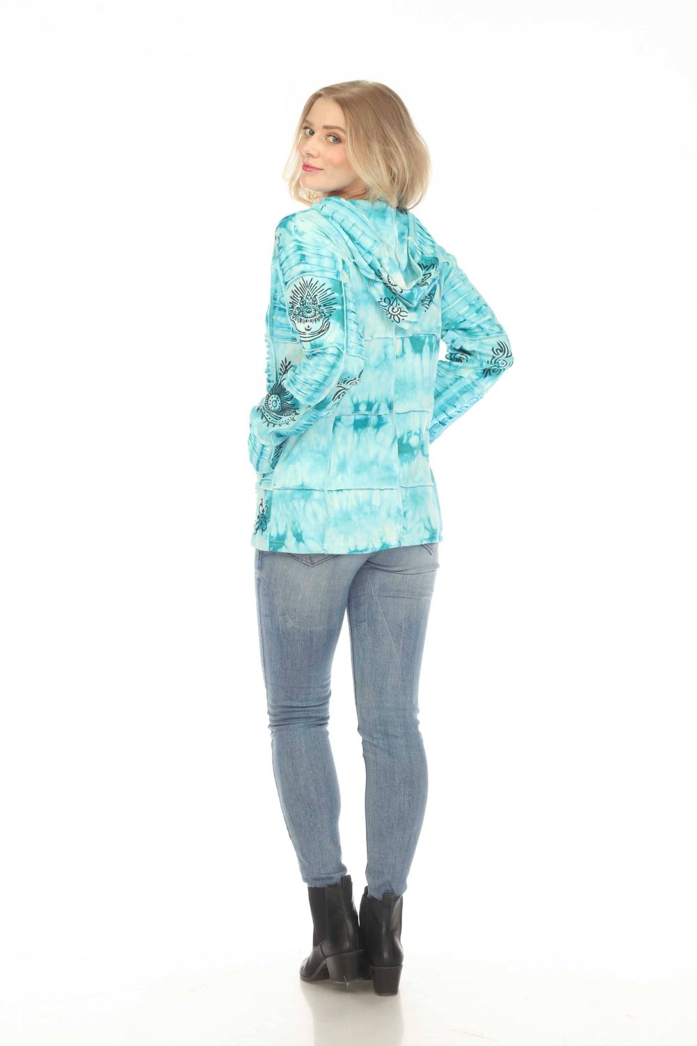 Cotton Razor Cut Turquoise  Zip Hood Jacket D930