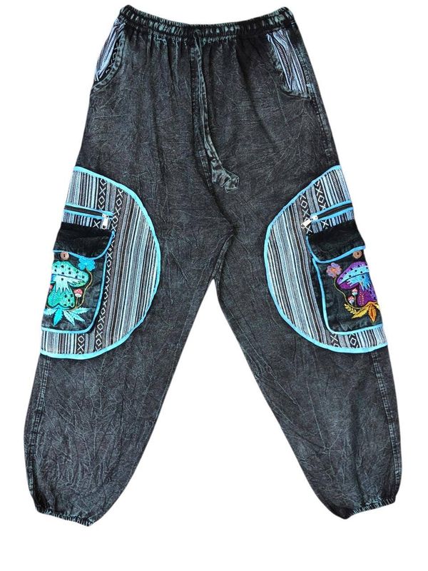 Cotton Stonewash Patchwork Emb Pant R26065
