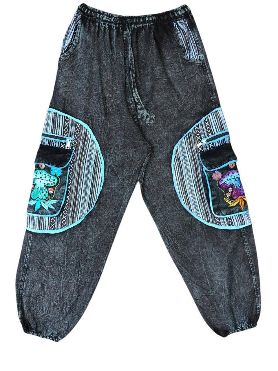 Cotton Stonewash Patchwork Emb Pant R26065, Size: L