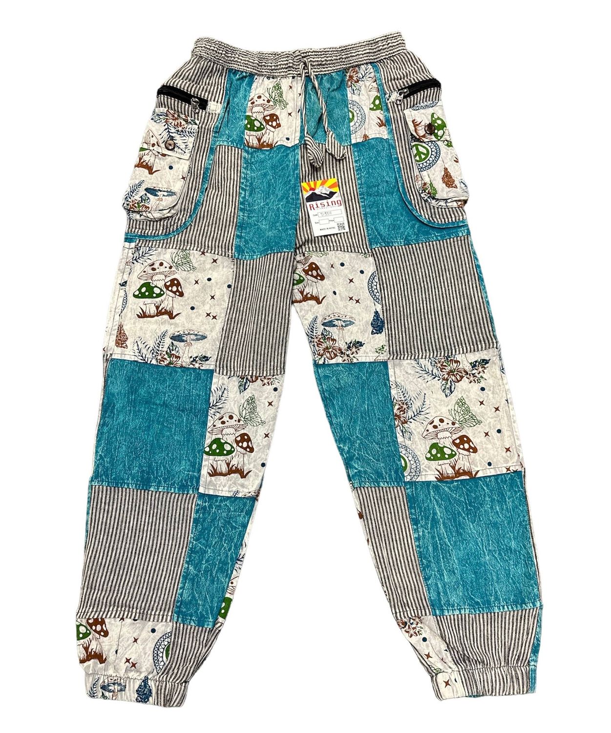Cotton Patchwork Teal Mushroom Pant D937, Size: S