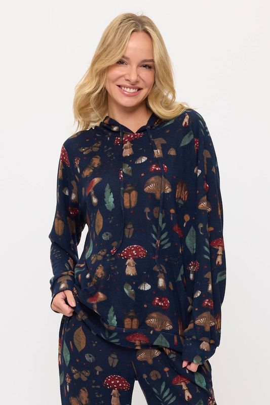 MUSHROOMS AND BUGS PRINT TUNIC HOODIE