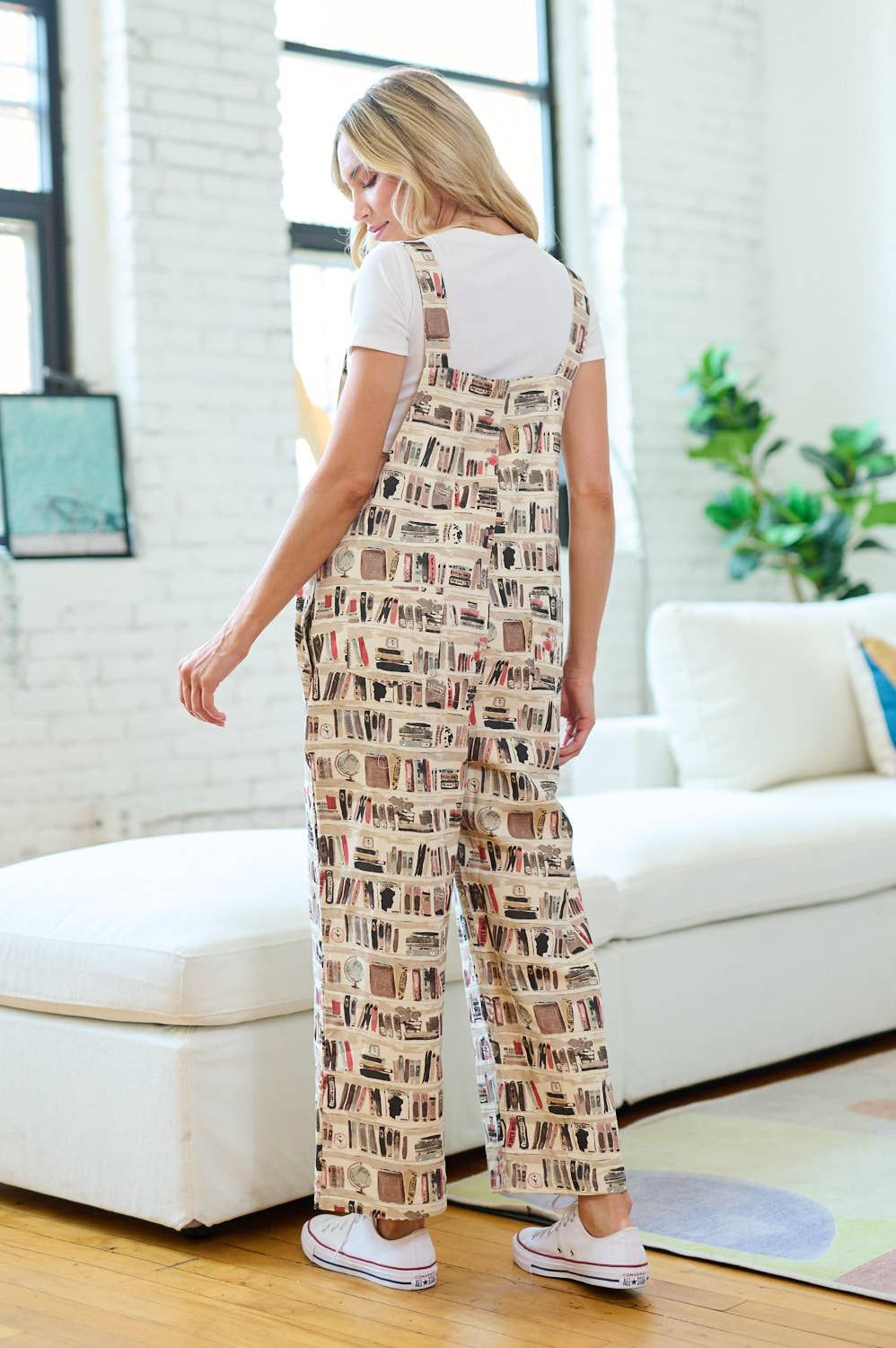 VINTAGE LIBRARY PRINT OVERALLS(1)