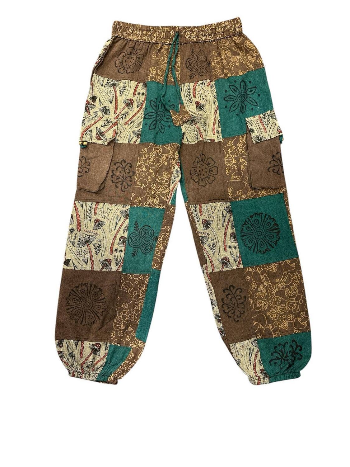 Cotton Patchwork Brown Pant DT93, Size: S