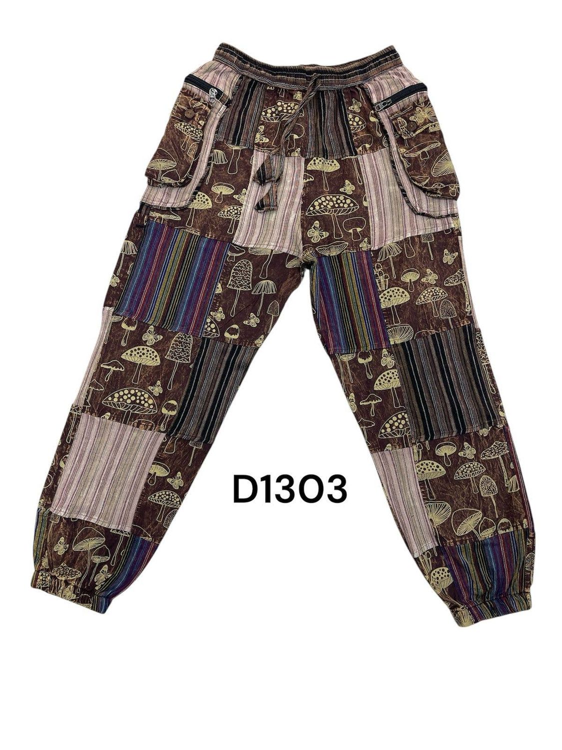 Cotton Brown Multi Patchwork Mushroom Pants, Size: S