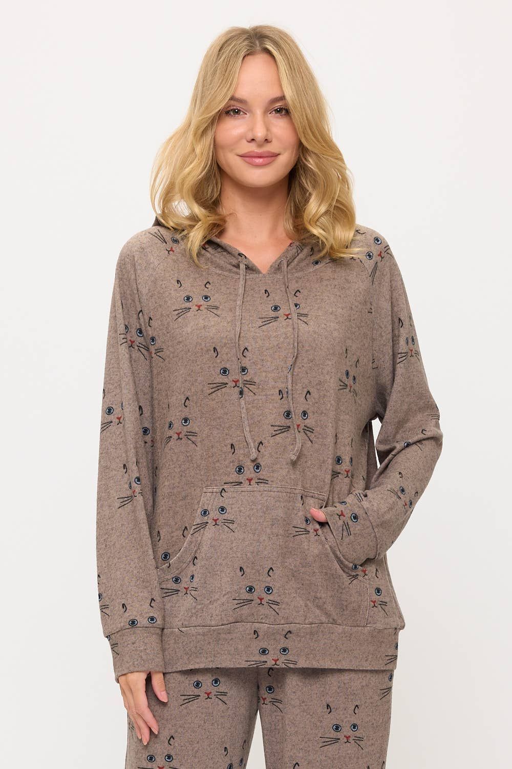 CAT WHISKERS PRINT TUNIC HOODIE