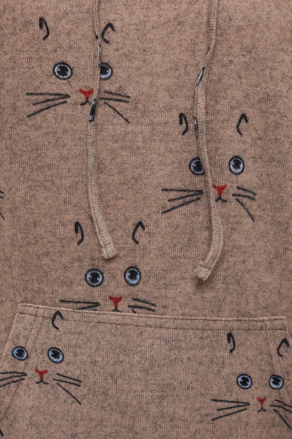 CAT WHISKERS PRINT TUNIC HOODIE