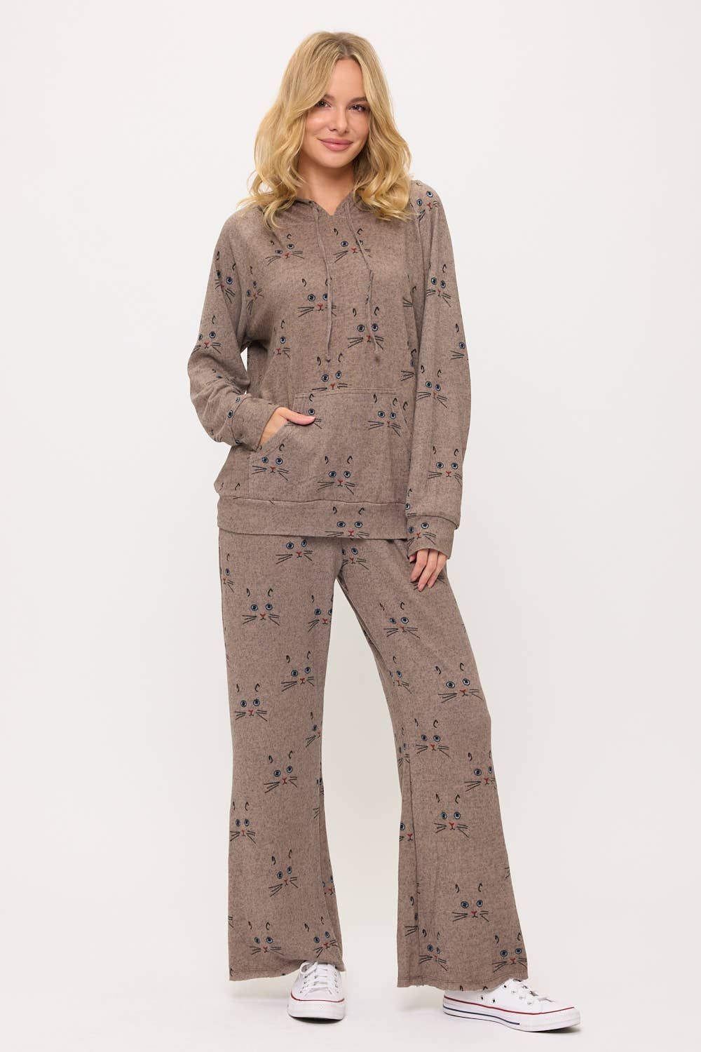 CAT WHISKERS PRINT TUNIC HOODIE