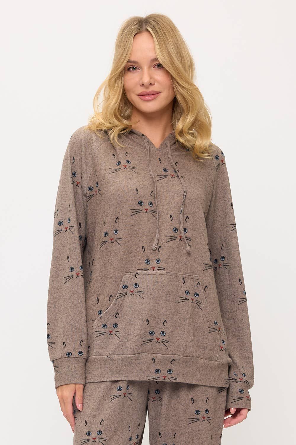 CAT WHISKERS PRINT TUNIC HOODIE