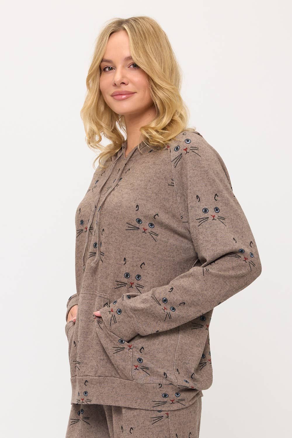 CAT WHISKERS PRINT TUNIC HOODIE