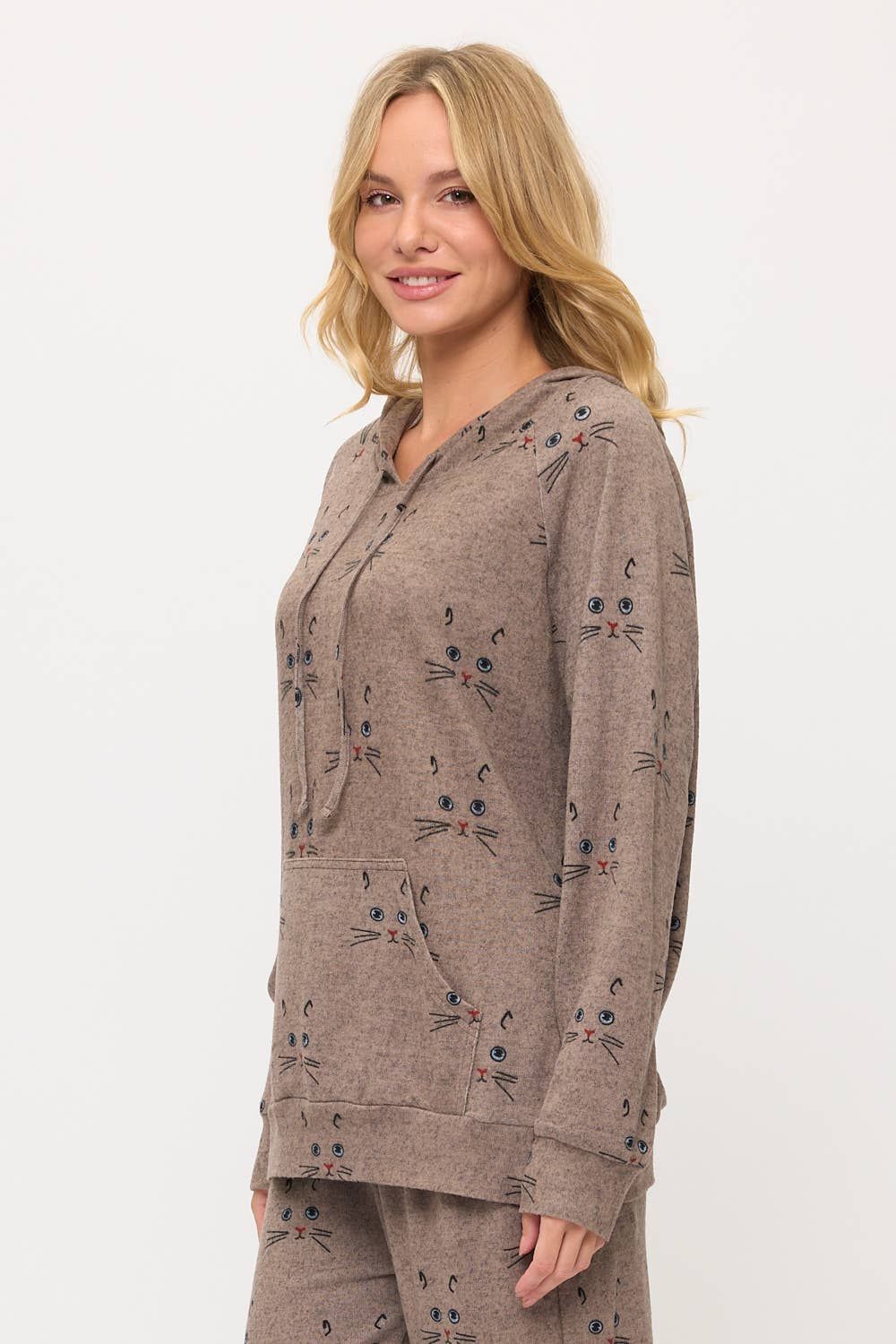CAT WHISKERS PRINT TUNIC HOODIE