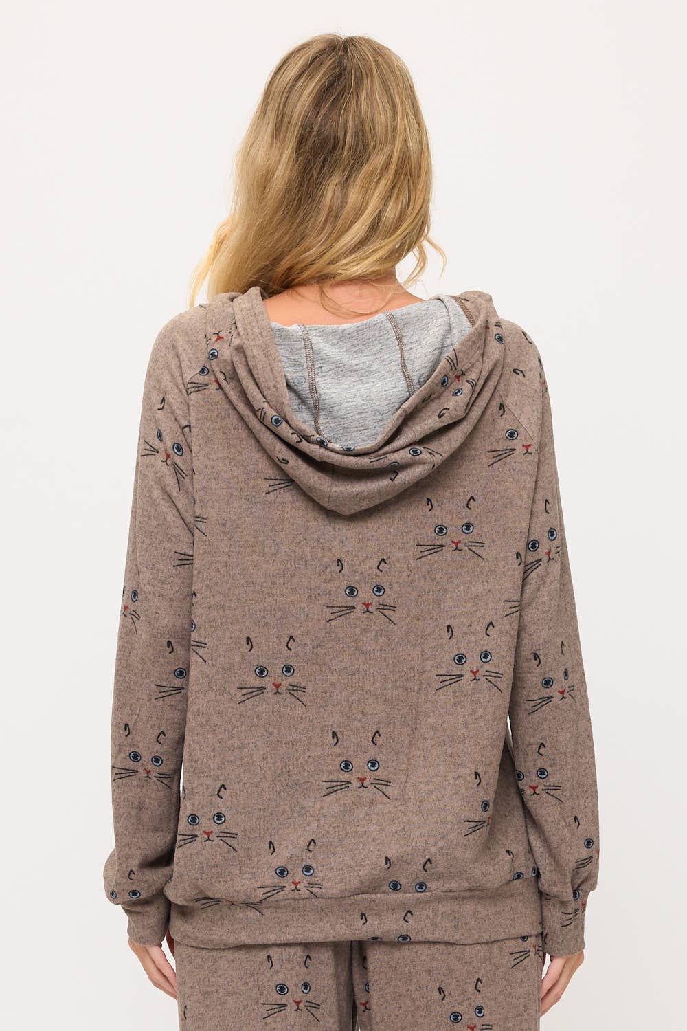CAT WHISKERS PRINT TUNIC HOODIE
