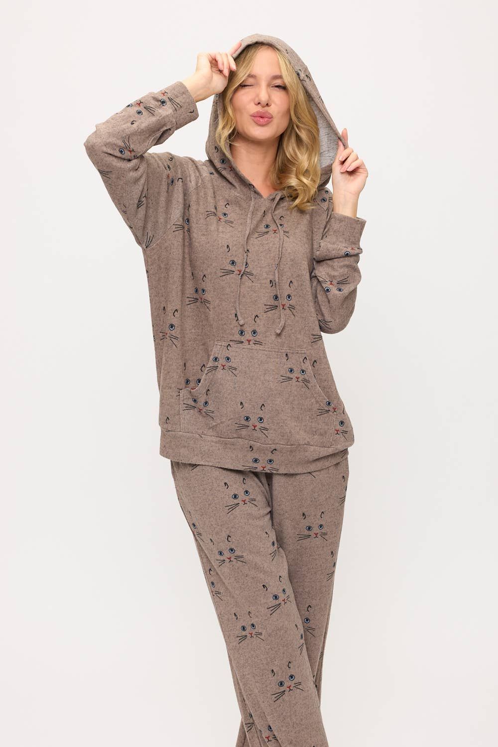 CAT WHISKERS PRINT TUNIC HOODIE