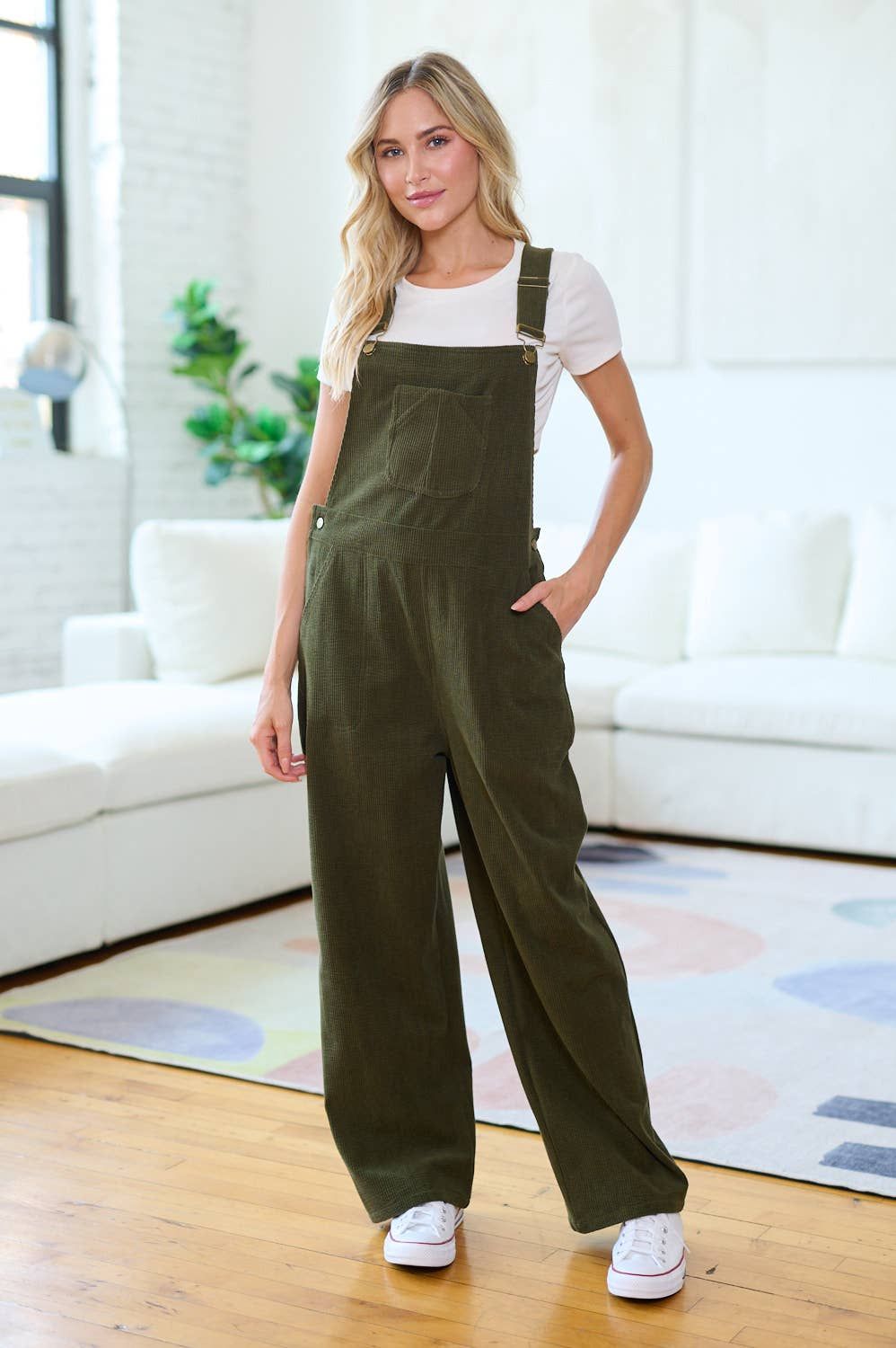 CLASSIC GREEN CORDUROY OVERALLS, Size: L