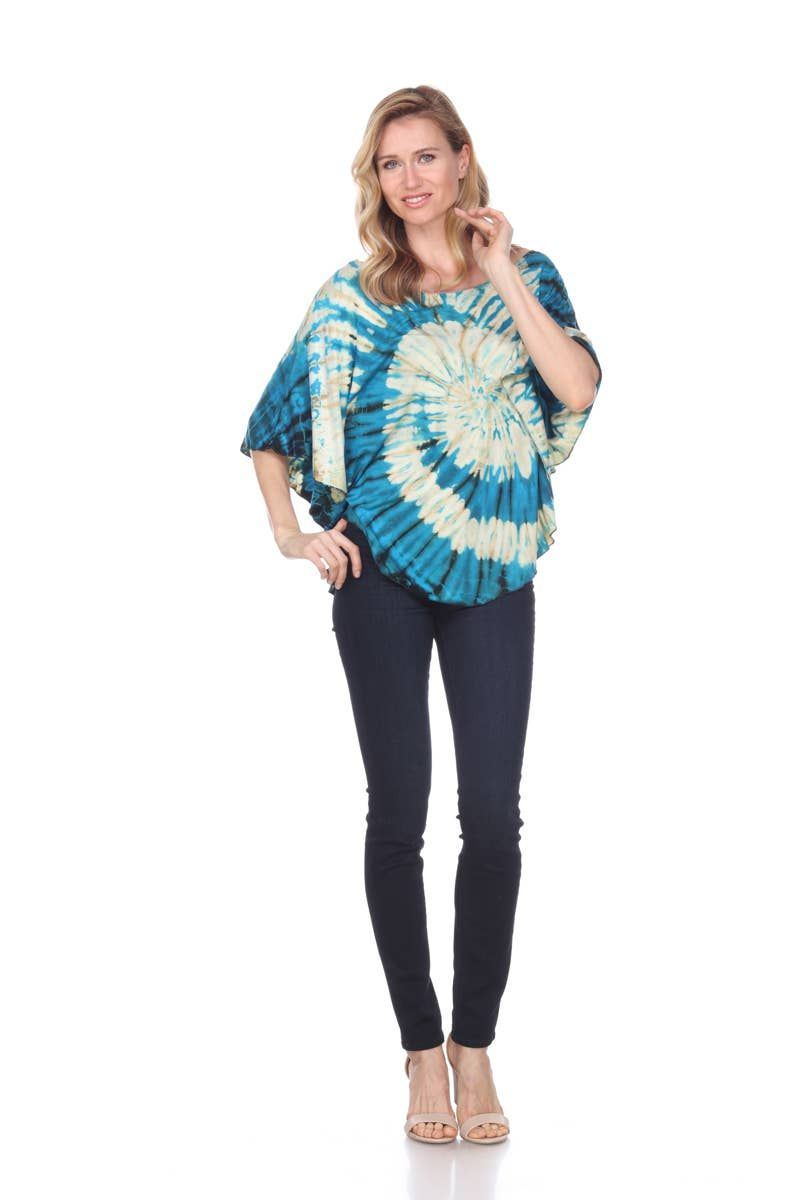 Women Tie Dye Red Line Fire Multi Poncho KTP750, Size: S