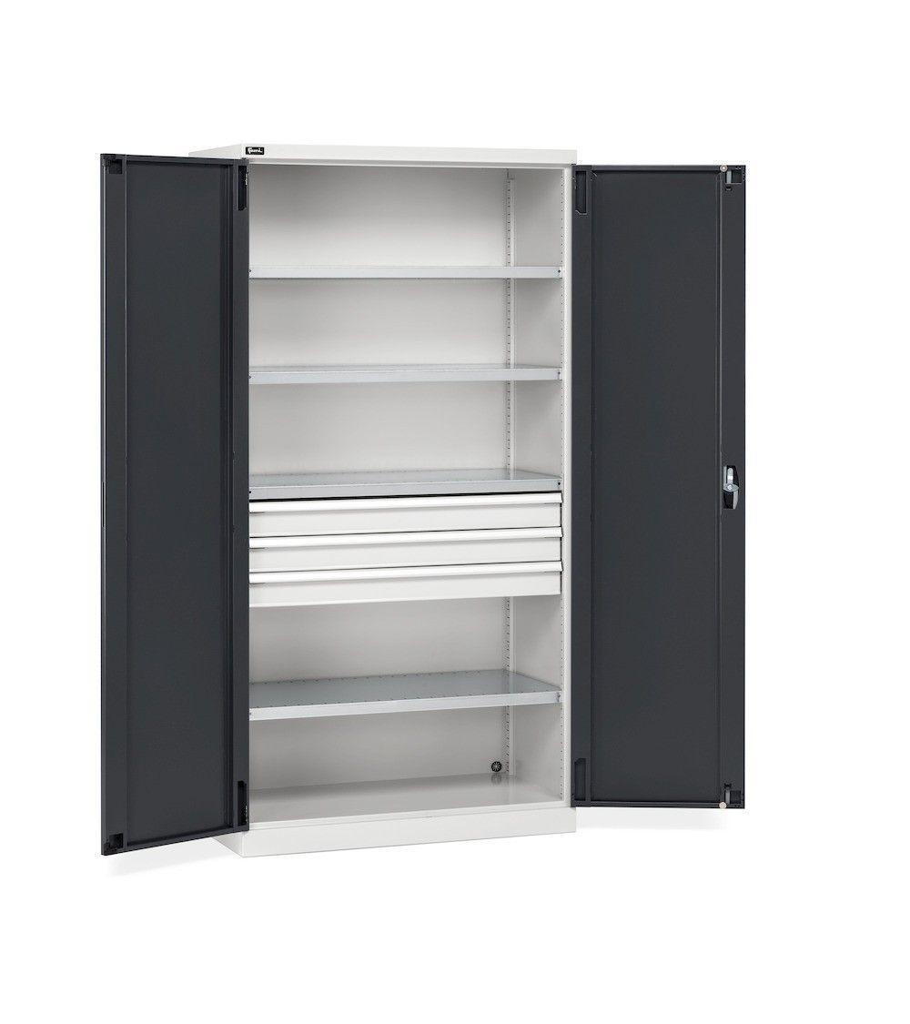 ARMADIO CON 2 ANTE, 4 RIPIANI, 3 CASSETTI, L1023 X P555 X H2000 MM, PERFOM14004