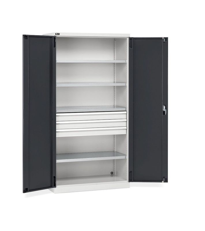 ARMADIO CON 2 ANTE, 4 RIPIANI, 3 CASSETTI, L1023 X P555 X H2000 MM, PERFOM14004