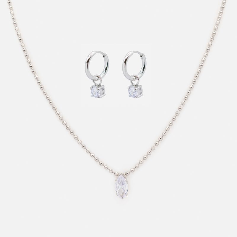 Collier et b. o. argentés avec zircons cubiques en acier inoxydable