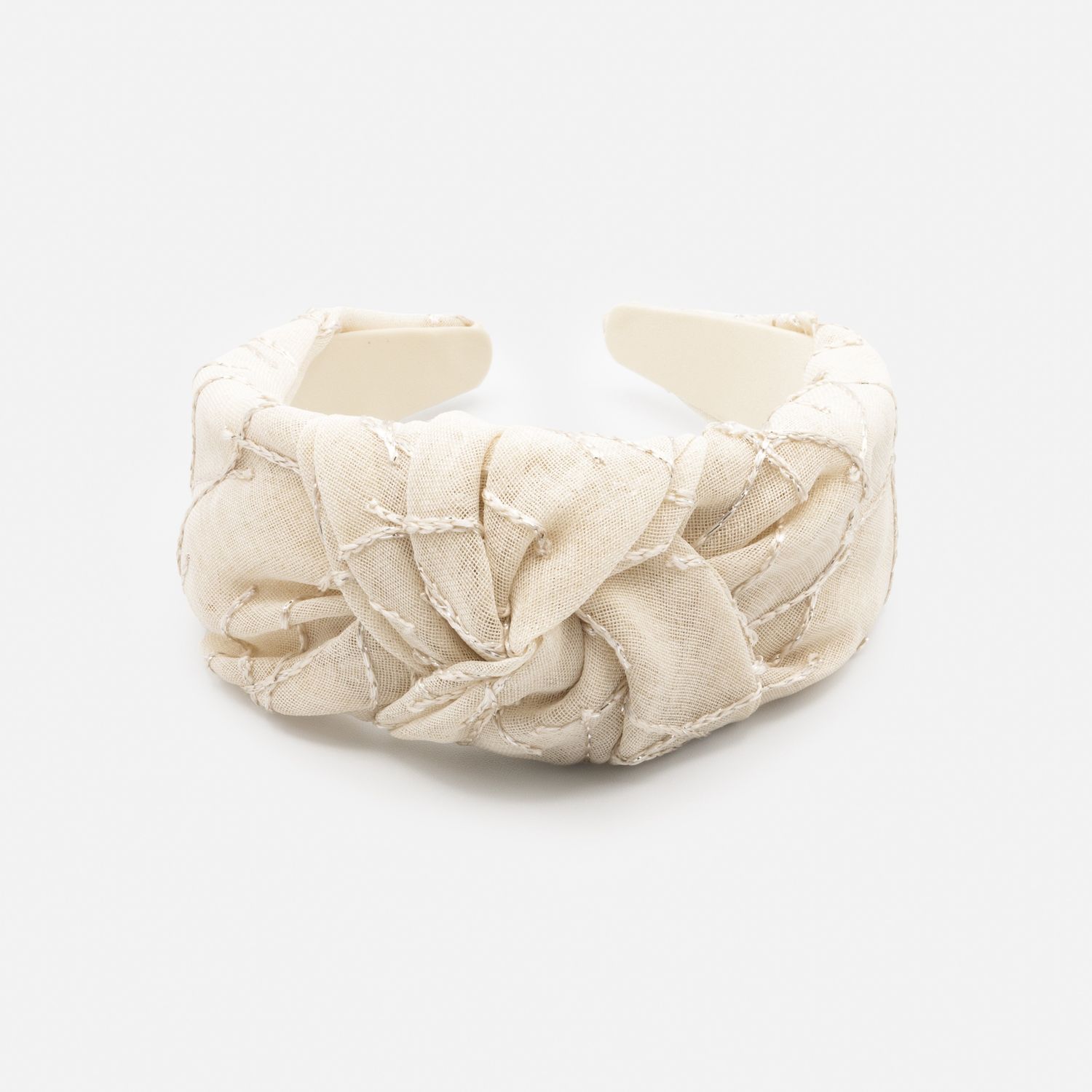 Bandeau beige avec noeud et broderies linéaires