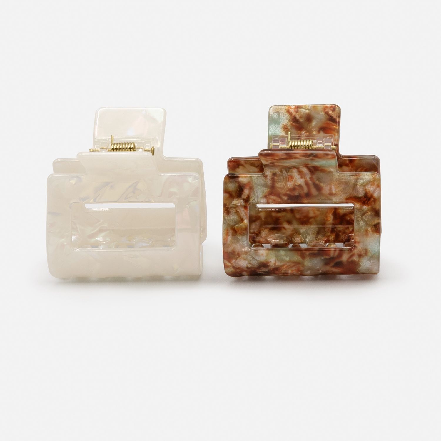 Duo de moyennes pinces rectangulaires blanc nacré et rouille