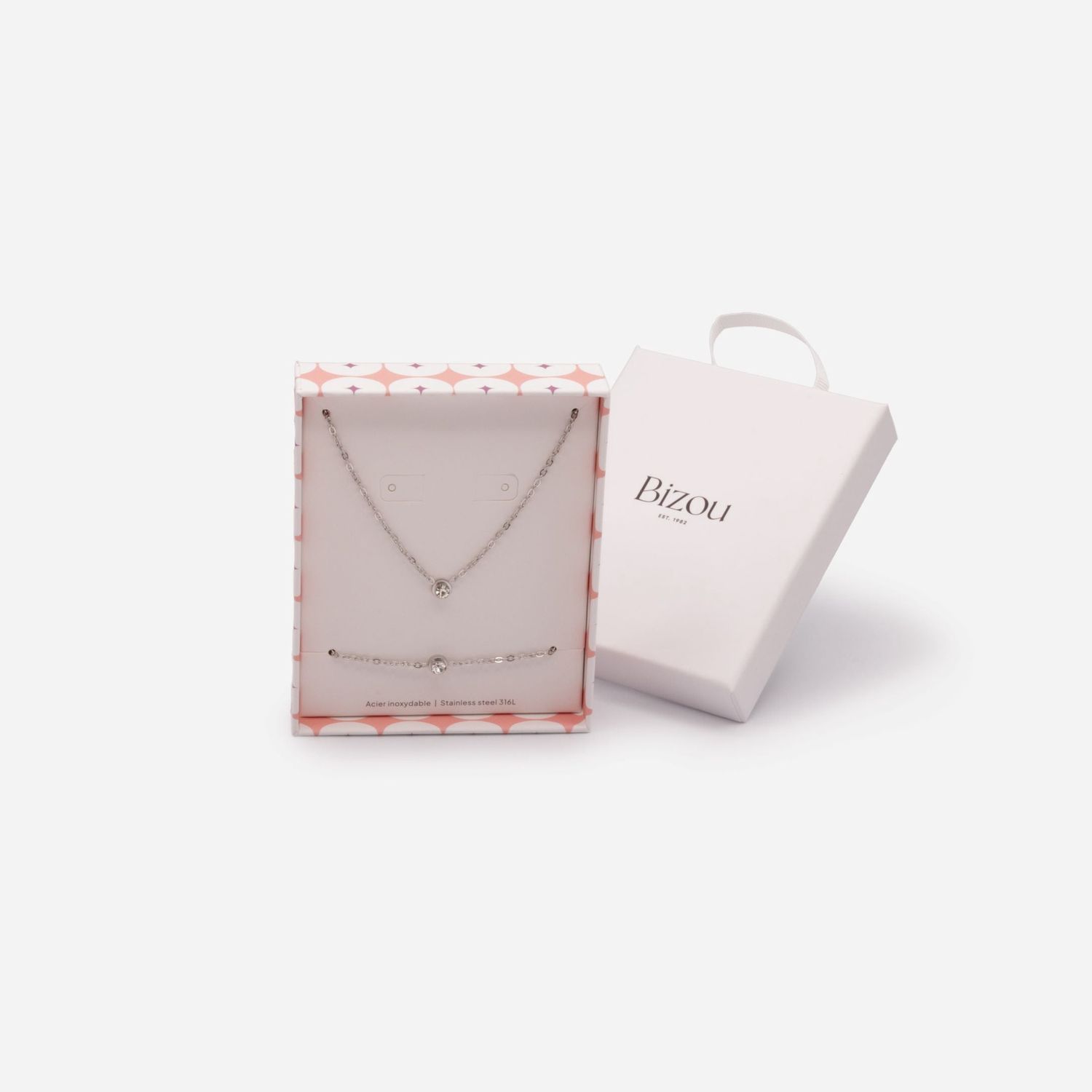 Collier et bracelet argentés avec zircon en acier inoxydable