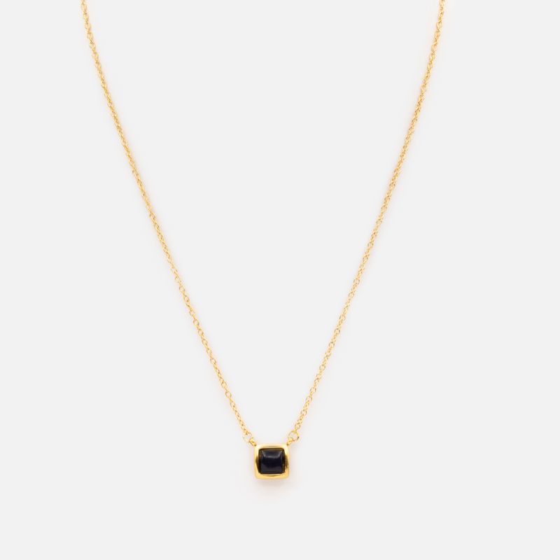 Chaîne dorée avec pendentif carré noir en acier inoxydable