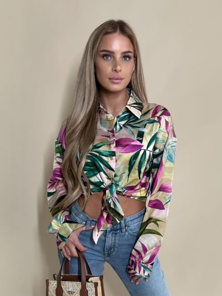 New Ls Bowed Jun Shirt - Tropical Escape Print