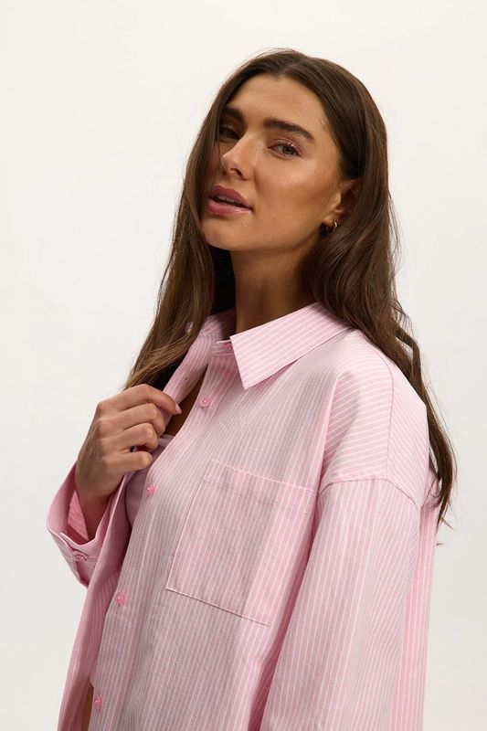 Naomi Boyfriend Shirt - Pink Oxford Stripes