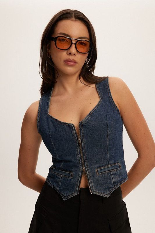 Vera Zipup Waistcoat - Vintage Indigo