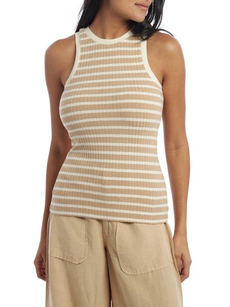 Camilla Striped Tank - Beige and off white