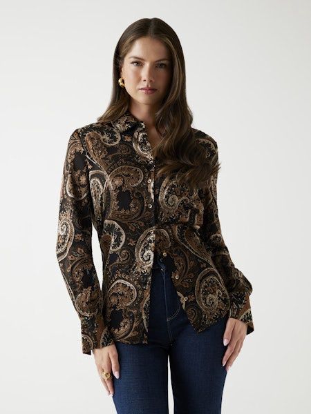 Ls Clarisse Oversize Shirt - Umber Paisly Print
