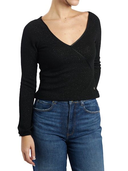 Ls Matilde Cross Vnck Top - Jet Black