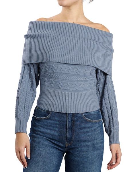 Ls Off Shldr Cable Ella Swtr - Fog Grey