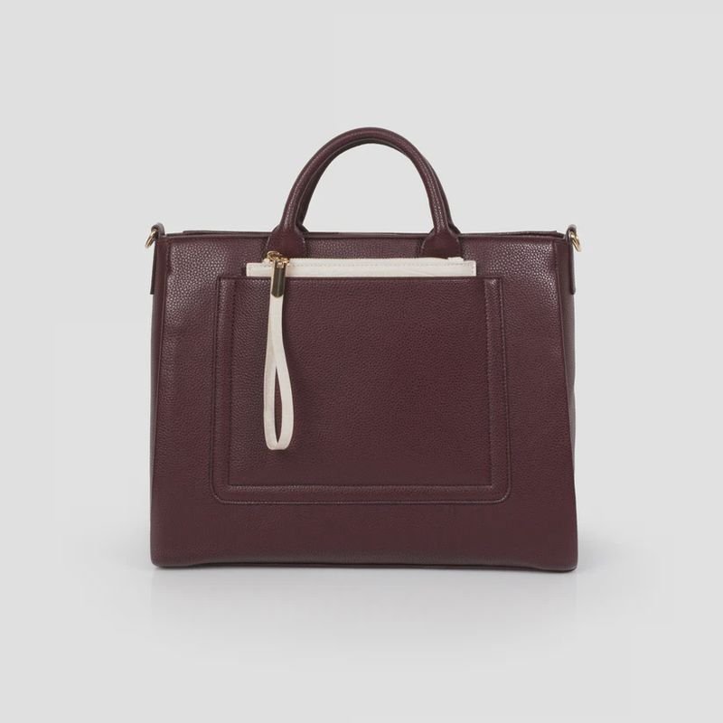 Sac à main bourgogne en PU &amp; pochette amovible ivoire