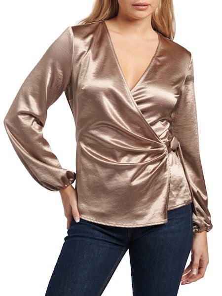 Ls Ava Satin Wrap  Top - Summer clay
