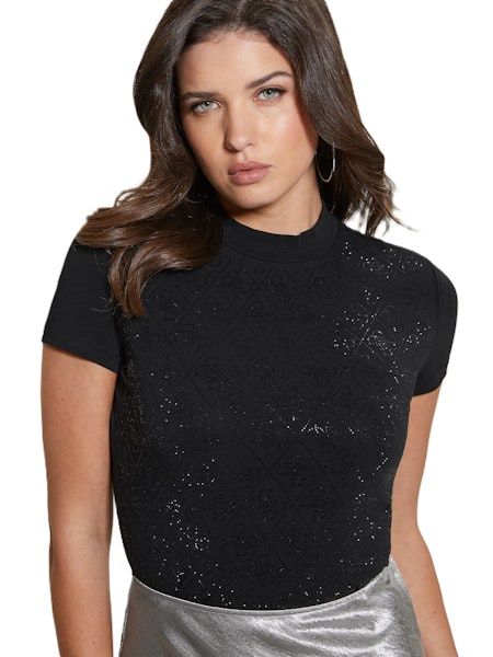 Ss mock neck all over 4G Tee - Jet Black