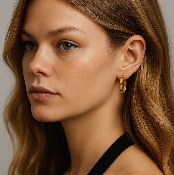 Boucles d'oreilles anneaux dorés en acier inoxydable