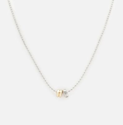 Collier argenté breloques cylindriques deux tons