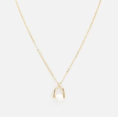 Collier doré breloque cloche avec perle ronde