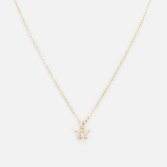 Collier doré breloque petit papillon avec zircons cubiques