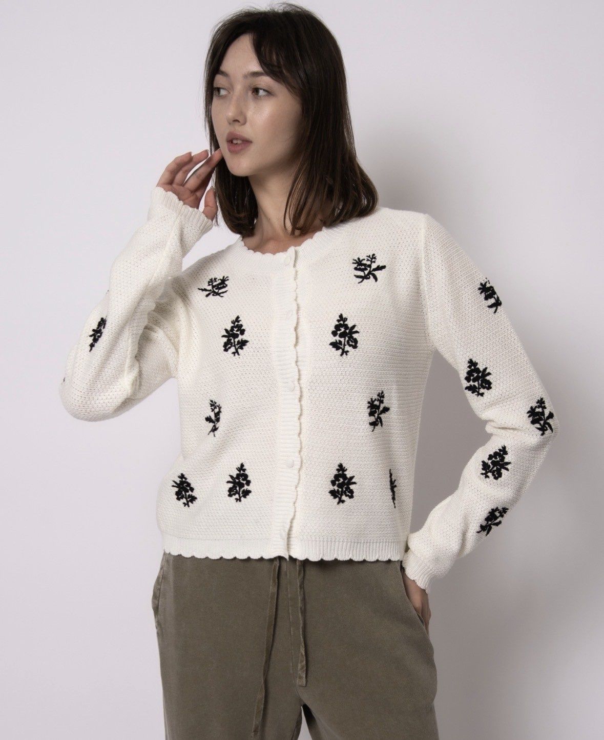 Reen Long Sleeve Crew Neck Cardigan - Ivory