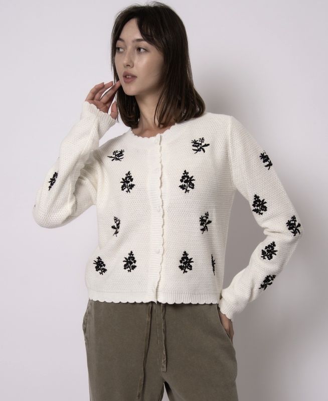 Reen Long Sleeve Crew Neck Cardigan - Ivory