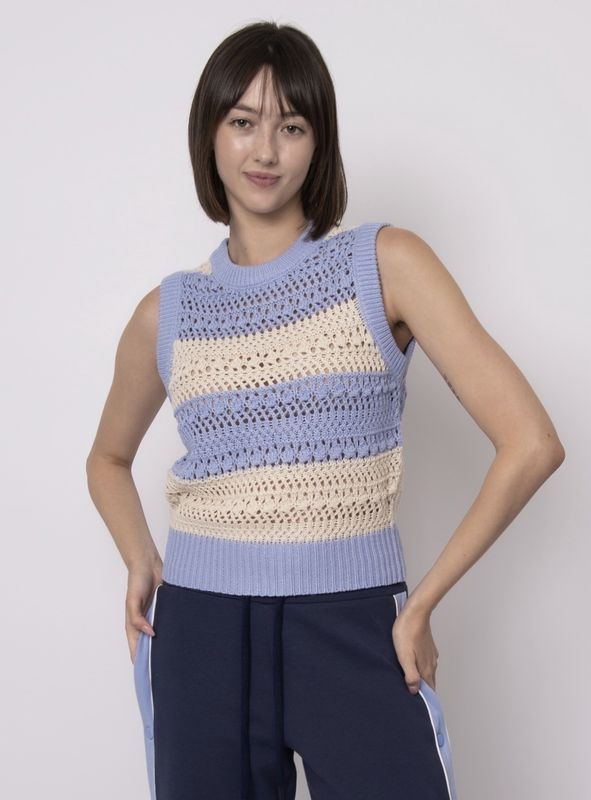 Abigail Sleeveless Crew Neck Pull Over - Blue
