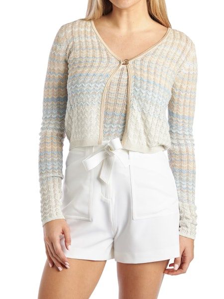 Ls Rosalyn cover shoulder swtr - Light blue beige and white