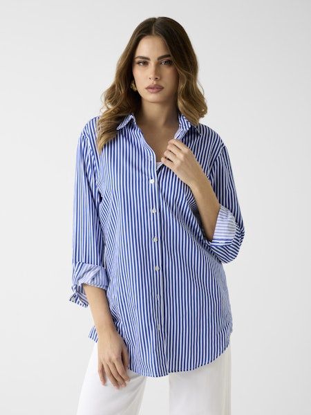 Ls tecla oversized shirt - vertical blue and white stripe