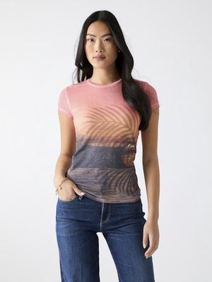 Ss beach sunset r3 sub tee - Peach coral multi