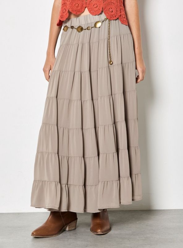 Apricot Multi Tiered Skirt With Belt - Stone