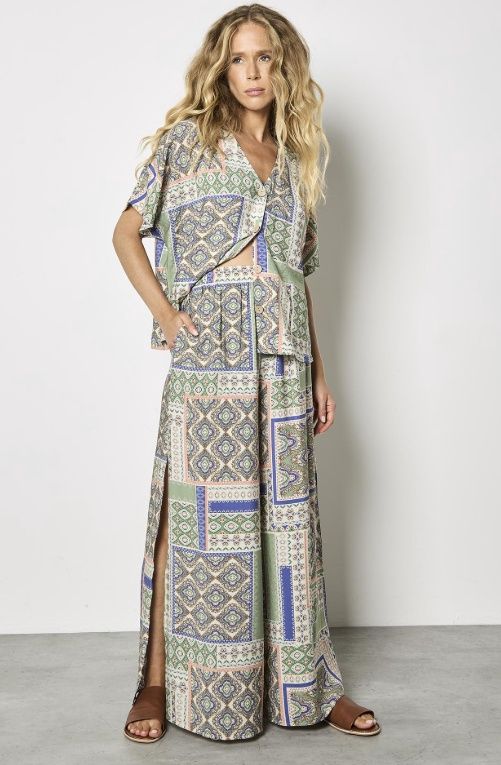 Apricot Scarf Print Side Split Trousers - Stone