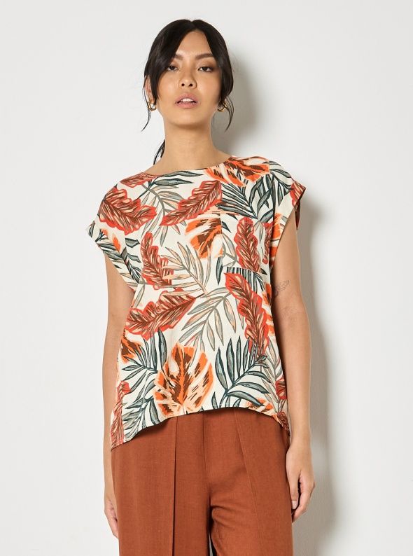 Apricot Painted Banana Leaf Top - Khaki